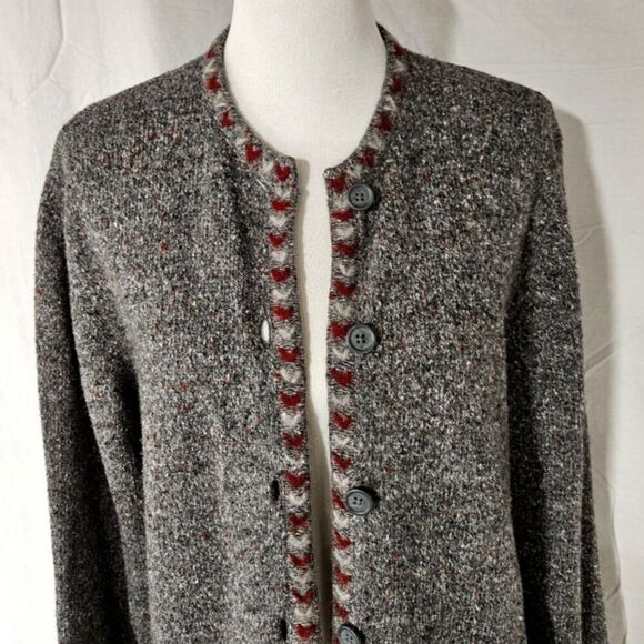 Vintage Woolrich Heather Gray Decorative Trim Wool Blend Button Front Sweater - Picture 3 of 14